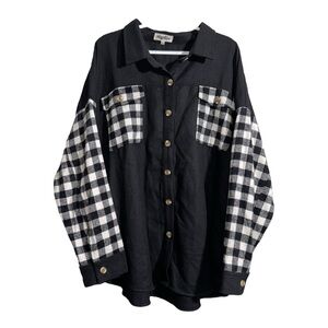 NWOT HAPTICS Black & Black and White Buffalo Plaid Wool-Blend Shacket - 3X